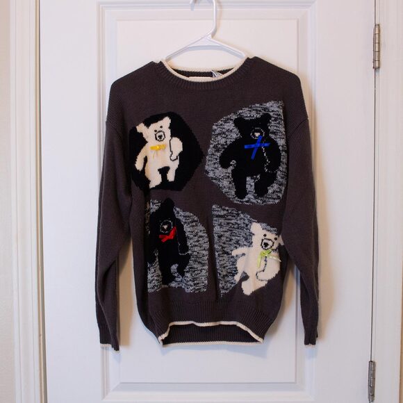 Kawaii VTG Bear Sweater AJ Friends Ribbon Cozy 90s Wool Blend M | Soft Autumn - Picture 1 of 10